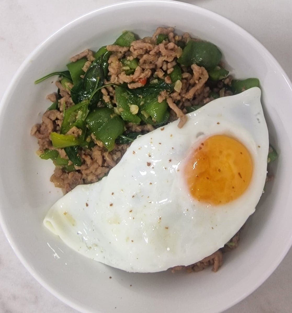 Thai minced beef and pork stir-fry, pad gaprao