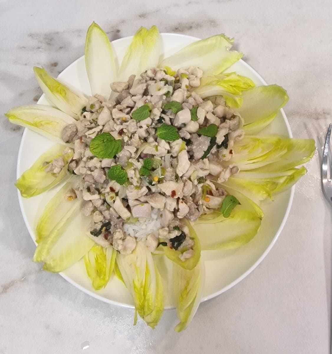 Thai spicy minced chicken salad, larb gai