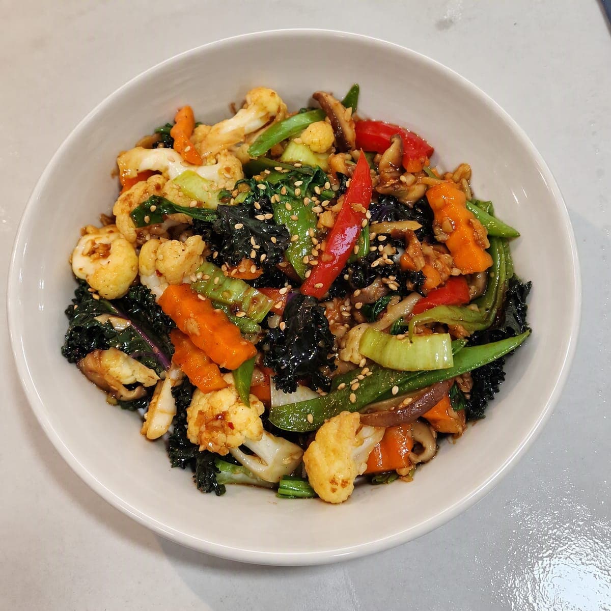 Thai mixed veggies stir fry, served with jasmine rice